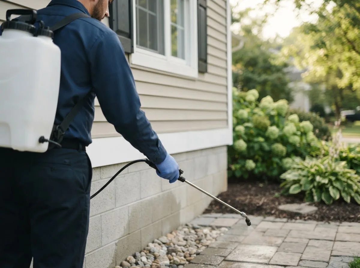 Pest control technician inspecting a home in Side Lake, MN